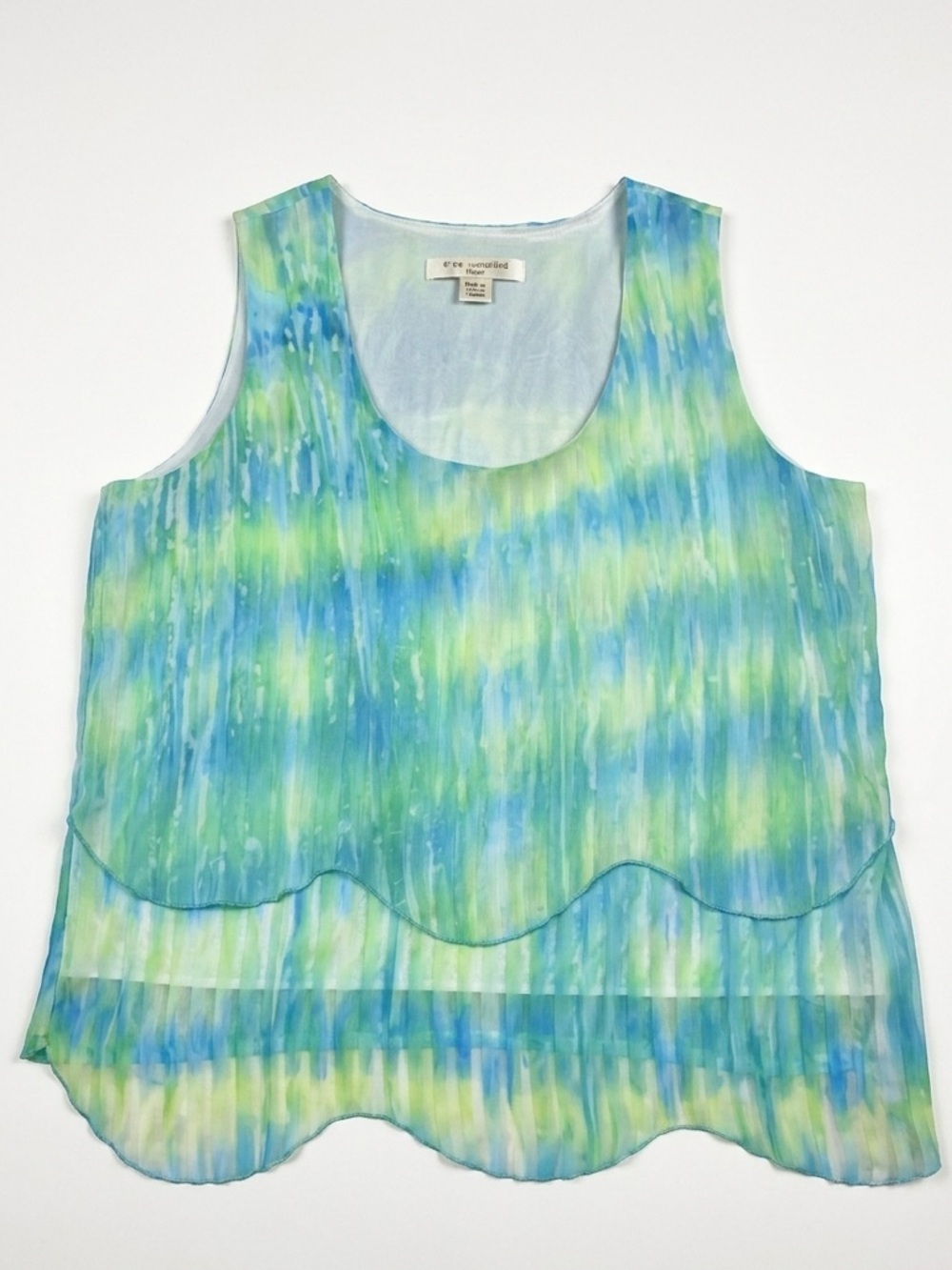 Bianca Nygård Blue Green Watercolor Tiered Scalloped Tank Top 14W